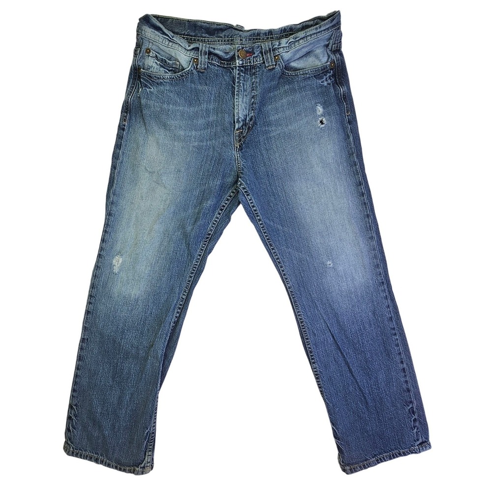 Express Mens Distressed Straight Leg Jean Blue Denim W34 L30 100% Cotton RN55285